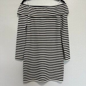Trina Turk Striped Black/ White Off Shoulder Mini Dress